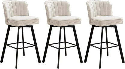 Swivel Counter Height Bar Stools Set of 3, 30'' Modern Barstools with Backs and Metal Legs, Upholstered Bar Chairs, Beige, Fabric Stools for Kitchen Island Chairs