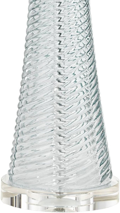 Possini Euro Design Miriam Modern Table Lamps 28.5" Tall Set of 2 Light Sky Blue Fluted Glass with Swirl Pattern White Drum Shade for Living Room Bedroom Bedside Nightstand Office Family