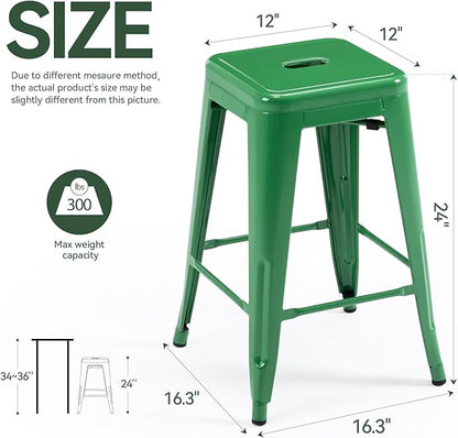 Vogue Furniture Direct 24" High Bar Stools Backless Green Metal Barstools Indoor-Outdoor Counter Height Stools with Square Seat, Set of 2 - VF1571020
