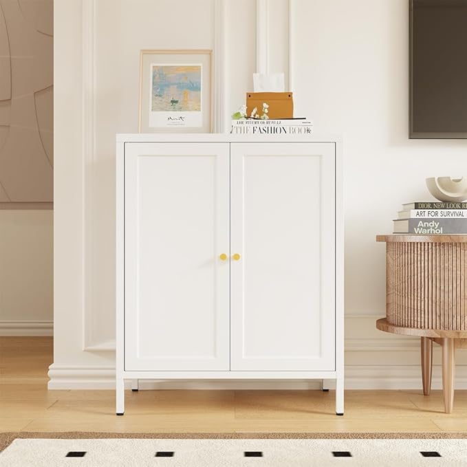 Metal Storage Cabinet, 2 Door Locker Cabinets with Adjustable Shelves, Side Table Storage with Doors,Bathroom Furniture for Small Spaces,Home,Office,Kitchen,Dining Room