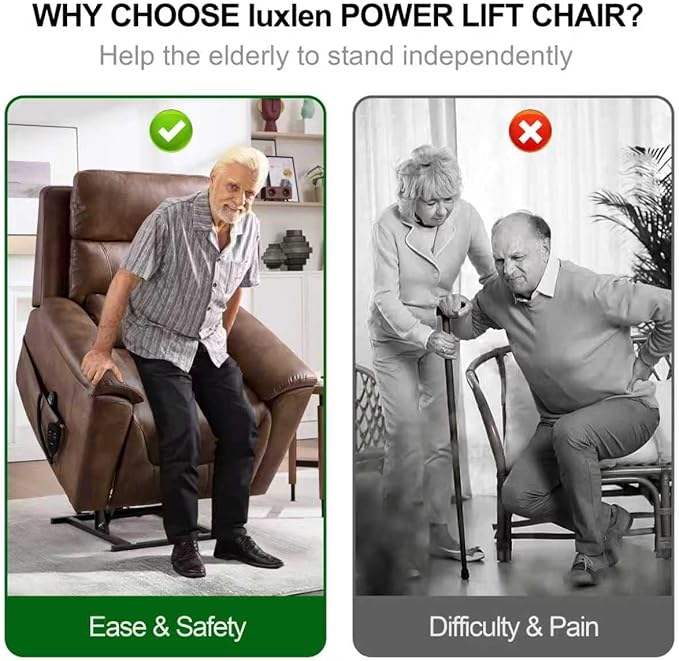 PELUMY Power Lift Recliner Chair for Elderly with Massage and Heat, Dual Motor Heavy Duty 350lbs Recliner, 8-Point Vibration & Lumbar Heating, Electric Lift Chair (Breathable Leather, Brown)