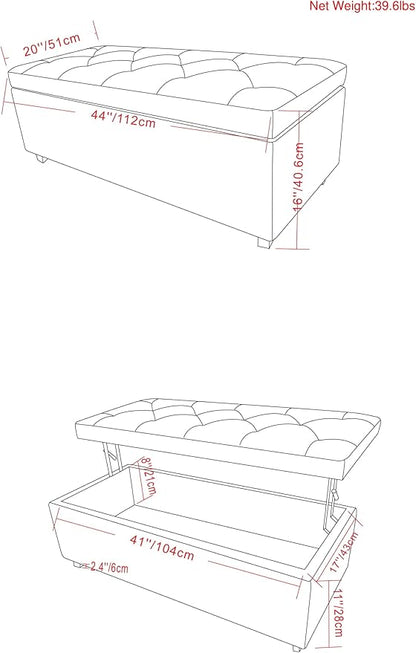 SIMPLIHOME Hamilton 44 inch Wide Traditional Rectangle Lift Top Rectangular Storage Ottoman in Tanners Brown Vegan Faux Leather, Assembled, For the Living Room, Entryway and Family Room