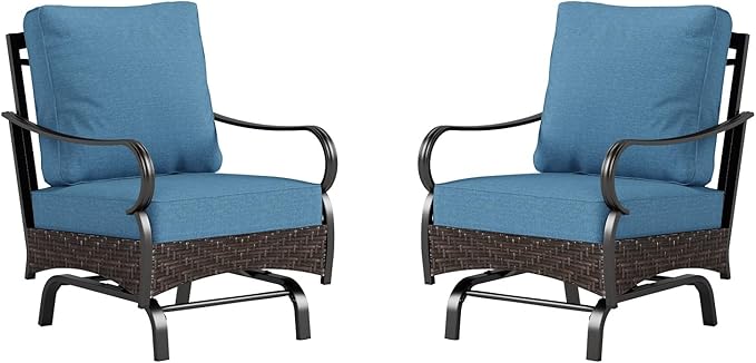 Sophia & William Extra Large Outdoor Patio Motion Sofa Chairs Set 2 PCS Heavy-Duty Metal Porch Furniture with High Back & Deep Seating Area, 5.5" Thicken Cushions for Deck, Lawn, Outside (Navy)