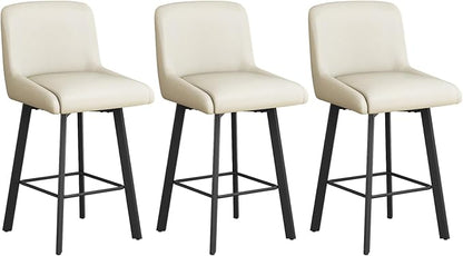 Swivel Bar Stools, 26''H Upholstered Barstools with Backs, Modern Counter Height Bar Stool Chairs for Kitchen Island, Metal Legs (Beige- Faux Leather, Set of 3-26" H)