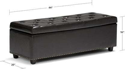 SIMPLIHOME Hamilton 48 inch Wide Transitional Rectangle Storage Ottoman in Coffee Brown Vegan Faux Leather, Assembled, For the Living Room, Entryway and Family Room