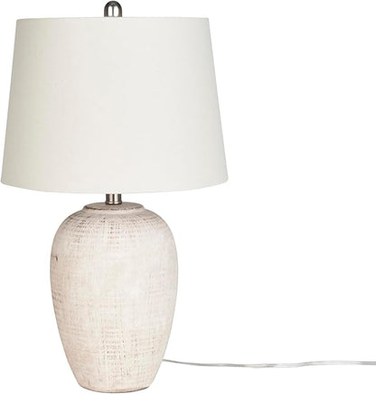 Nourison Home 23" Distressed Cream/Beige Rustic Ceramic Jar Table Lamp for Bedroom, Living Room, Dining Office, with Ivory Shade