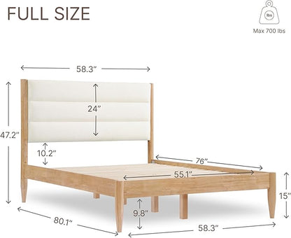 Wood Bed Frame with Headboard Upholstered Platform Mattress Foundation,Strong Wooden Slat Support,No Box Spring Needed