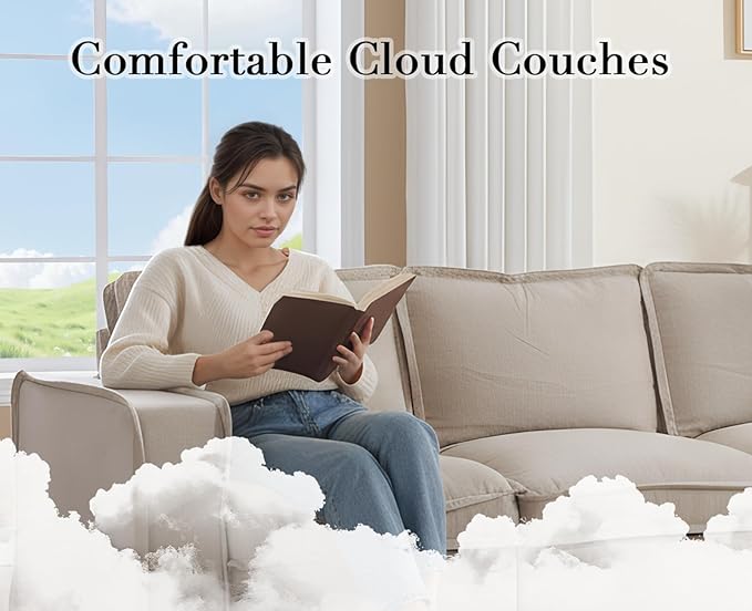 EALSON 67" Loveseat Sofa Modern Love Seat Sofa Comfy Fabric Linen Upholstered Cloud Couches Mid Century Modular 2-Seater Sectional Couch with Throw Pillows for Bedroom/Living Room/Apartment, Oatmeal
