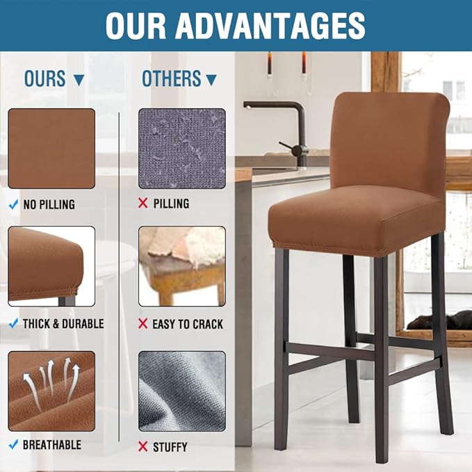 H.VERSAILTEX 100% Waterproof Bar Stool Cover Stretch Counter Stool Pub Chair Slipcover for Dining Room Removable Soft Thick Solid Fleece Fabric Bar Stool Slipcovers Set of 2, Camel