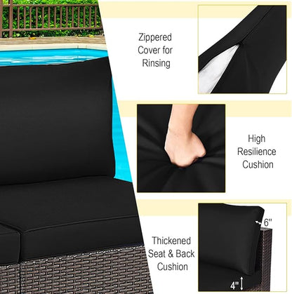 COSTWAY 2PCS PE Rattan Armless Sofa, Wicker Patio Conversation Set Chairs with Soft Cushion, Outdoor Sectional Furniture for Yard, Poolside (Black)