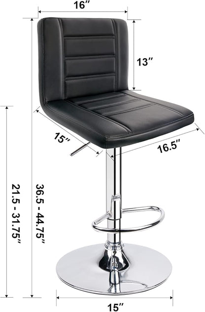 Leopard Bar Stools Set of 2, Modern Adjustable Bar Stool with Back, Swivel Barstool - Black