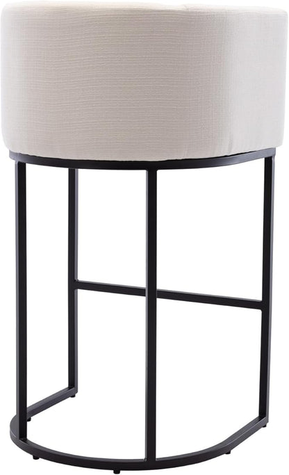 Contemporary Cream Linen Bar Stools Set of 4, 32" Upholstered Fabric Counter Height Bar Stools Kitchen Counter Island Stools with Black Metal Base