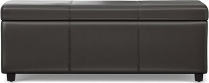 SIMPLIHOME Avalon 44 inch Wide Contemporary Rectangle Lift Top Rectangular Storage Ottoman in Tanners Brown Vegan Faux Leather, Assembled, for the Living Room, Entryway and Family Room.