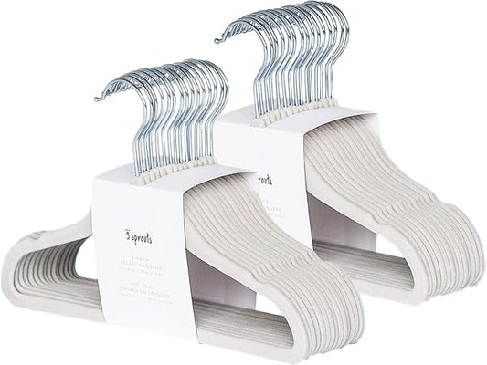 3 Sprouts Velvet Baby Hangers - Non-Slip Hanger for Infant, Toddler, Baby Clothes - Closet Kids Hangers with Slim Design, Nordic Colors, Pack of 30 - Gray