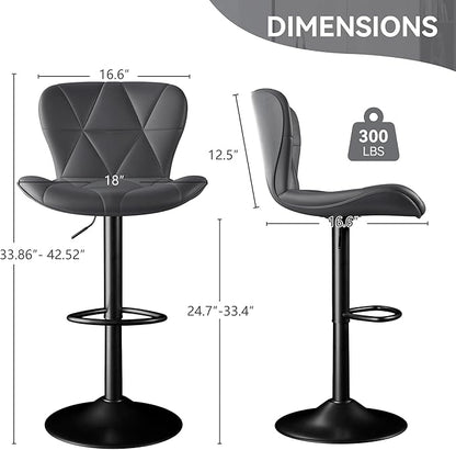 Bar Stools Set of 4,Adjustable Swivel Barstools,Counter Height Barstools with Backs Faux Leather Kitchen Island Bar Chair, Dark Grey