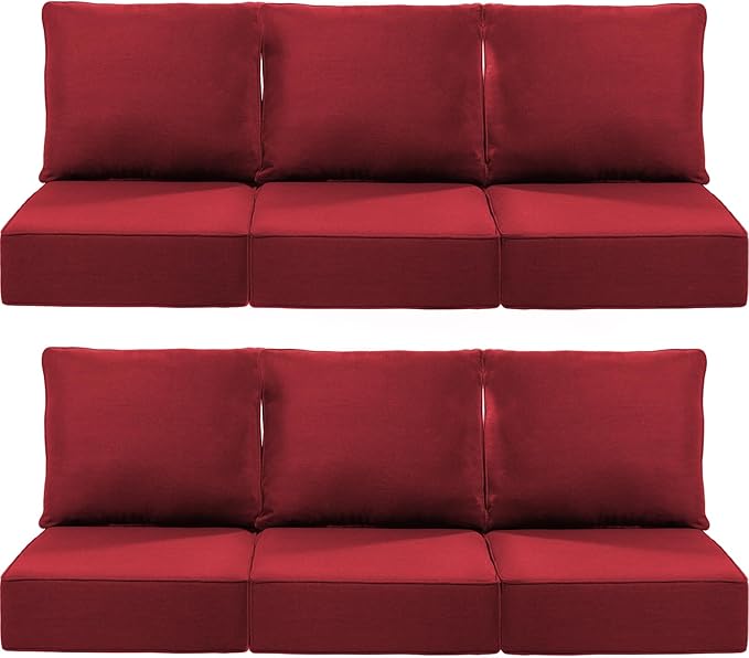 Luxury 22x24/22x25 6-Inch Outdoor Deep Seat Cushions Set of 6 - Comfortable Patio Zipper Chair Cushion for Outside Wicker Dining Rocking Swivel Chairs Loveseat Couch Sectional Sofa - Red