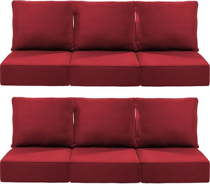 Luxury 22x24/22x25 6-Inch Outdoor Deep Seat Cushions Set of 6 - Comfortable Patio Zipper Chair Cushion for Outside Wicker Dining Rocking Swivel Chairs Loveseat Couch Sectional Sofa - Red
