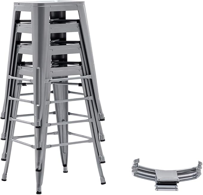 HAOBO Home 26" Low Back Metal Counter Stool Height Bar Stools [Set of 4] Barstools, Silver