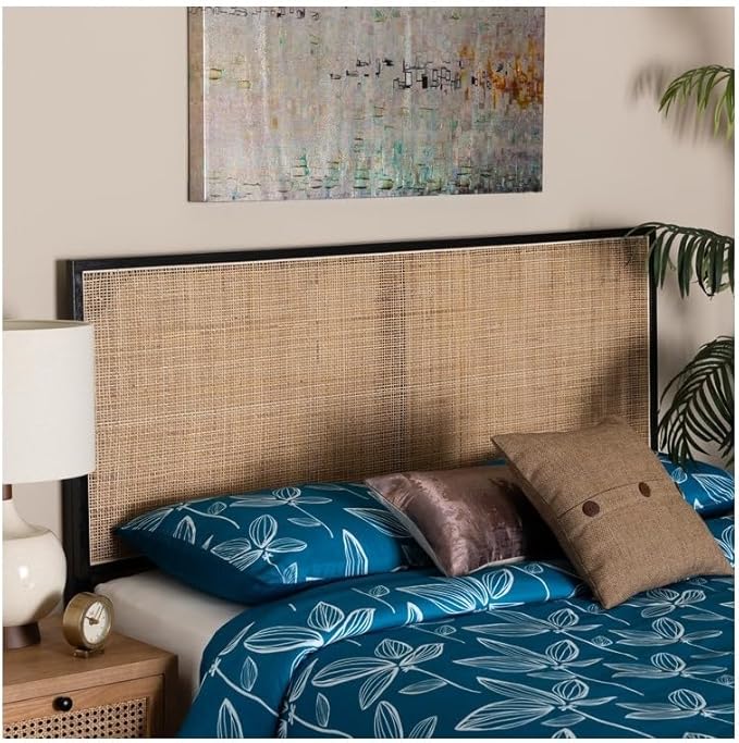 Rustic Romance Modern Bohemian Black Finished Bayur Wood and Natural Size Headboard 62.2L x 2D x 40.2H Inches Adjustable Height Traditional Design