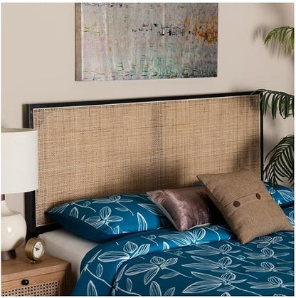 Rustic Romance Modern Bohemian Black Finished Bayur Wood and Natural Size Headboard 62.2L x 2D x 40.2H Inches Adjustable Height Traditional Design