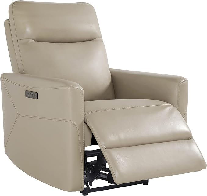 CHITA Genuine Leather Power Recliner Chair for Adults, Electric Wall Hugger Recliner for Small Spaces, Modern Living Room and RV Recliner Chair with Power Headrest & Charging Ports, Latte Tan