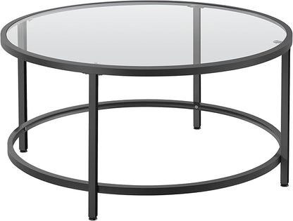 Yaheetech 36" Round Glass Coffee Table, Black Circle Coffee Table Center Table with Glass Top, Small Coffee Table for Living Room, Office & Apartment