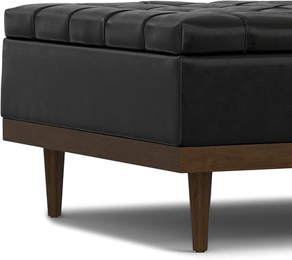 SIMPLIHOME Mariah 36 inch Wide Contemporary Rectangle Lift Top Table Storage Ottoman in Midnight Black PU Black faux leather, Assembled, For the Living Room, Entryway and Family Room