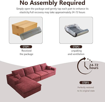 136.6'' L-Shaped Modern Modular Sectional Cloud Couch, 4-Seat Chenille Deep-Seat Sofa with Pillow for Living Room, Bedroom, Apartment, Wine Red