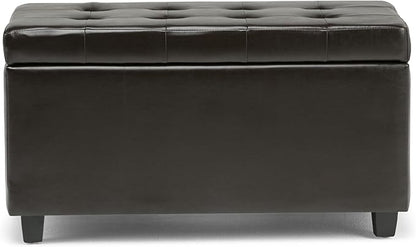 SIMPLIHOME Cosmopolitan Storage Ottoman - 34 inch Wide Upholstered Vegan Leather Rectangle Storage Ottoman Bench in Tanners Brown, Transitional Tufted Ottoman for Living Room with Lift-Up Lid