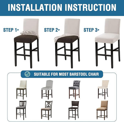 H.VERSAILTEX 100% Waterproof Bar Stool Cover Stretch Counter Stool Pub Chair Slipcover for Dining Room Removable Soft Thick Solid Fleece Fabric Bar Stool Slipcovers Set of 4, Ivory
