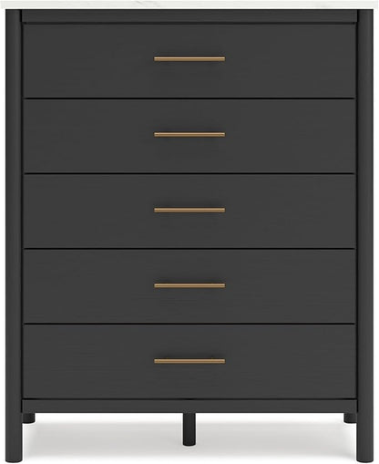 Signature Design by Ashley Cadmori Bohemian 5-Drawer Chest of Drawers with Safety Stop and Post Legs, Black & White