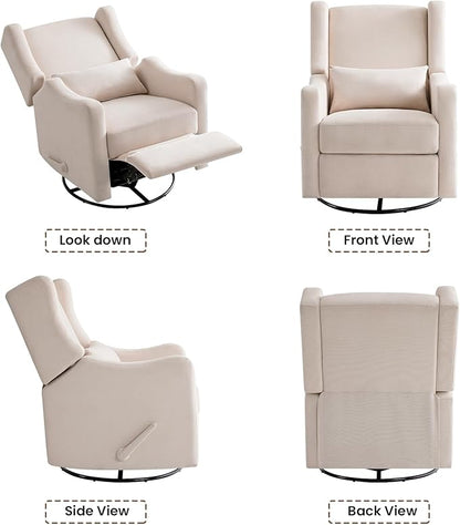 Harkawon Wingback Glider Rocking Recliner, Swivel Rocker Recliner Chair, Nursery Rocking Chair, Fabric Chair with Lumber Support, High Back, Deep Seat, for Living Room, Bedroom, Beige