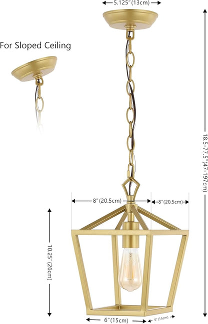 JONATHAN Y JYL7618B Pagoda 8" 1-Light Vintage Farmhouse Iron Chain Pagoda LED Pendant Minimalist, Rustic, Industrial, Classic, Casual, Living Room, Dining Room, Bedroom, Foyer, Gold Painting