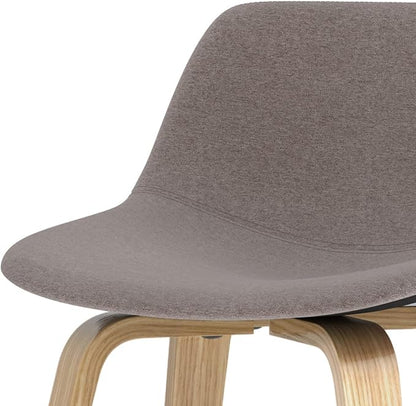 SIMPLIHOME Randolph Counter Stools (Set of 2) - 28 Inch Seat Height Upholstered Bentwood Kitchen Seats in Mocha Polyester Linen, Mid Century Modern Seating with Curved Backrest and Chrome Footrest