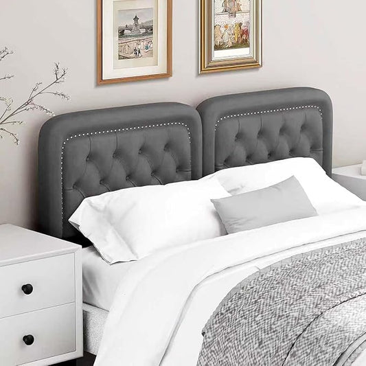 Tufted Upholstered Headboard King Size, Button Adjustable Height King Head Board Only, Sturdy and Durable Solid Wood with Nailhead Trim Headboards, Ideal for Bedroom, Dorm, Guest Room,Gray