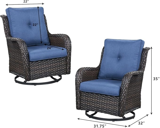 HUMMUH 4 Piece Outdoor Patio Furniture Set Wicker Conversation Bistro Set Swivel Rocker Chairs with 2pcs Ottomans for Backyard, Porch, Balcony
