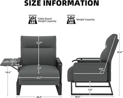 Upholstered Accent Chair, Modern Faux Leather Sofa Chair with Foldable Side Tray Table & Storage Pocket, Small Accent Sofa for Living Room, Bedroom, Reception Room, Gray