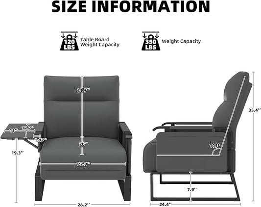 Upholstered Accent Chair, Modern Faux Leather Sofa Chair with Foldable Side Tray Table & Storage Pocket, Small Accent Sofa for Living Room, Bedroom, Reception Room, Gray