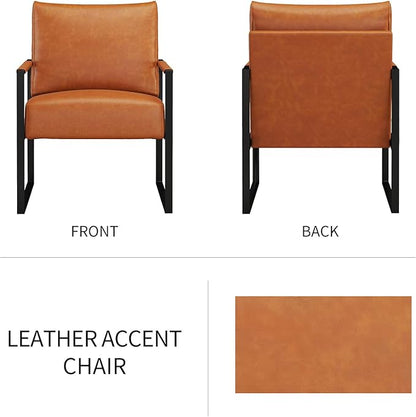 CANMOV Mid Century Modern Accent Chair, PU Leather Armchair with Metal Frame,Comfy Single Reading Chair with Soft Padded Backrest and Cushion for Living Room, Bedroom,Reading Room,Office,Brown