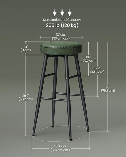 VASAGLE EKHO Collection - Bar Stools Set of 2, Bar Height Bar Stools, Kitchen Counter Stools, Mid-Century Modern Backless Counter Stools, 30-Inch Tall, Kitchen Island Home Bar, Forest Green