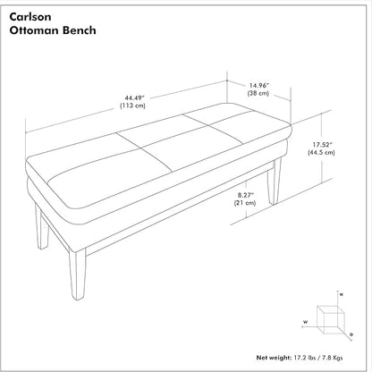 SIMPLIHOME Carlson 45-inch Wide Vegan Faux Leather Ottoman Bench in Distressed Black with Solid Wood Frame for Living Room, Entryway, or Bedroom