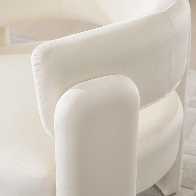 Velvet Accent Chair with Arms, Upholstered Barrel Armchair with Curved Back, Comfy Single Side Chair for Reading, Living Room, Home Office, Beige