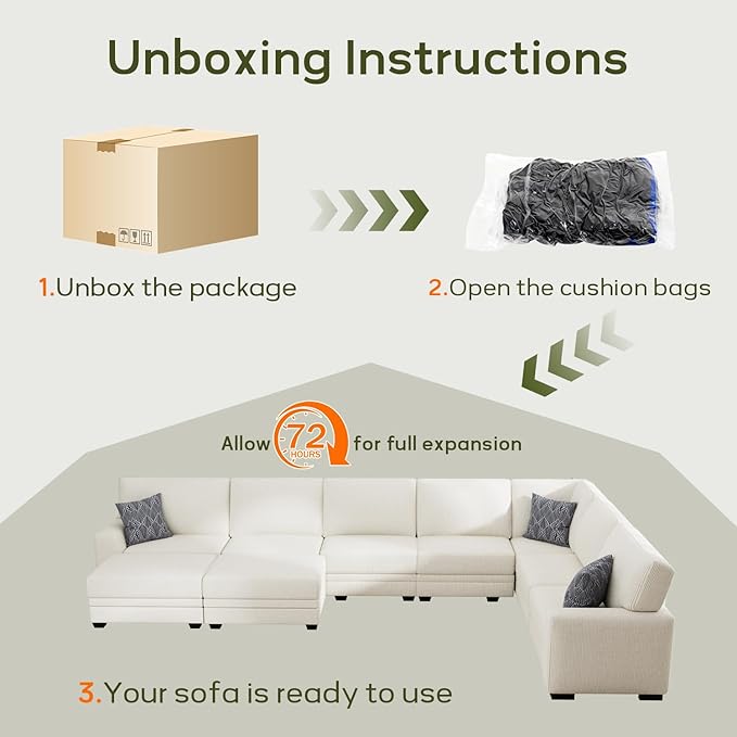 Wanderwell Oversized Modular Sectional Sofa, 8-Seater U Shaped Couches with Movable Ottoman,Corduroy Sectional Couch with Wide and Deep Seats Suitable for Living Room,Bedroom,Apartment (Cream, U-8)