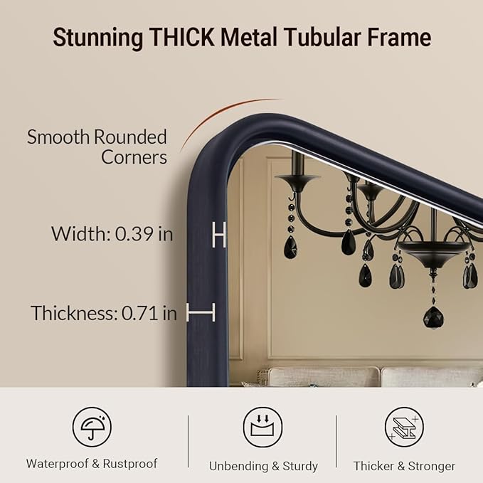 ANDY STAR Black Bathroom Mirror, 36x40 Inch Rounded Rectangle Mirror for Bathroom, Modern Tube Metal Framed Rectangular Mirror for Vanity, Wall-Mounted Vertically or Horizontally