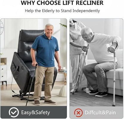 PELUMY Manual Lift Recliner Chair with Massage and Heat for Elderly, Single Motor Electric Lift Chair, Heavy Duty Recliner with USB Charging & Side Pockets (Breathable Leather, Grey)