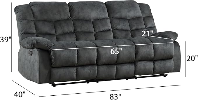 EBELLO Reclining Couch for Living Room, Extra Wide Modern Overstuffed 3 Seat Recliner Manual Sofa Breathable Fabric and Padded Cushion, Grey Green
