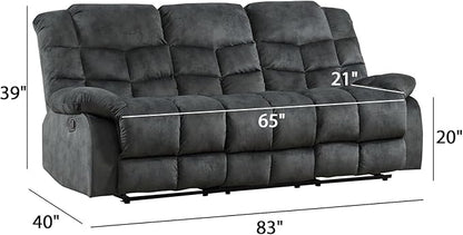 EBELLO Reclining Couch for Living Room, Extra Wide Modern Overstuffed 3 Seat Recliner Manual Sofa Breathable Fabric and Padded Cushion, Grey Green