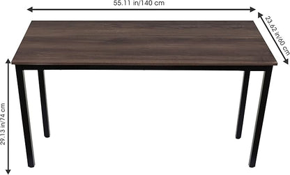 55 inch Large Computer Desk Wood, Modern Simple Style Desk for Home Office, Bedroom, Study Student Writing Desk, Small Spaces, Black Metal Frame, Walnut Top