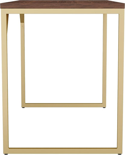 Martha Stewart Noah Home Office Parsons Desk in Walnut Wood Grain with Polished Brass Metal Frame
