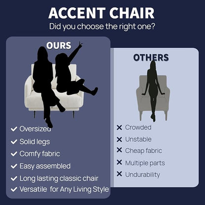 Mid-Century Accent Chair,Modern Oversized Armchair for Living Room,Comfy Upholstered Reading Accent Chairs for Bedroom,Single Sofa Chair (White-1PACK)
